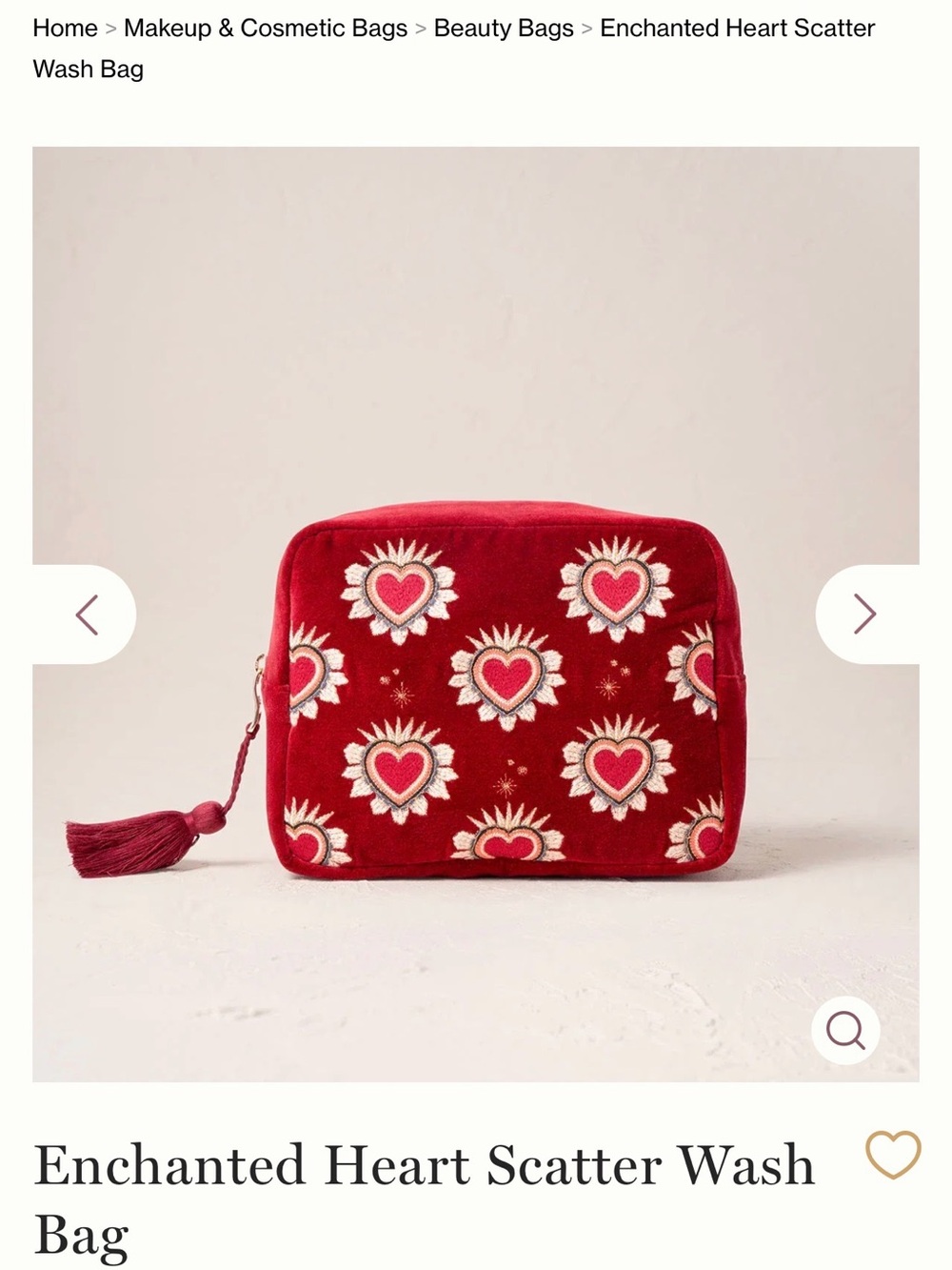 Enchanted Heart Scatter Velvet Wash Bag - Red